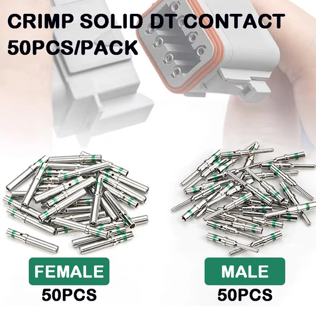 50PCS DT 1.5mm Series Stainless Steel Pin Contact 0462-201-16141 0460-202-16141,16AWG Deutsch Crimp Solid Female & Male Terminal 1