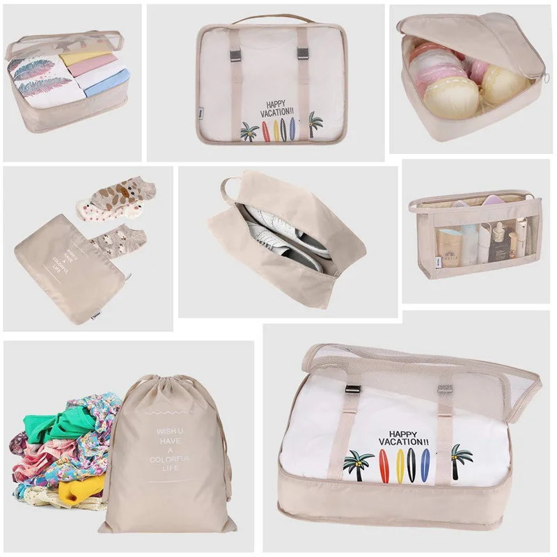 7Pcs Folding Travel Organizer Storage Bags Wardrobe Cube Suitcase Packing Set Storages Luggage Clothes Shoe Box