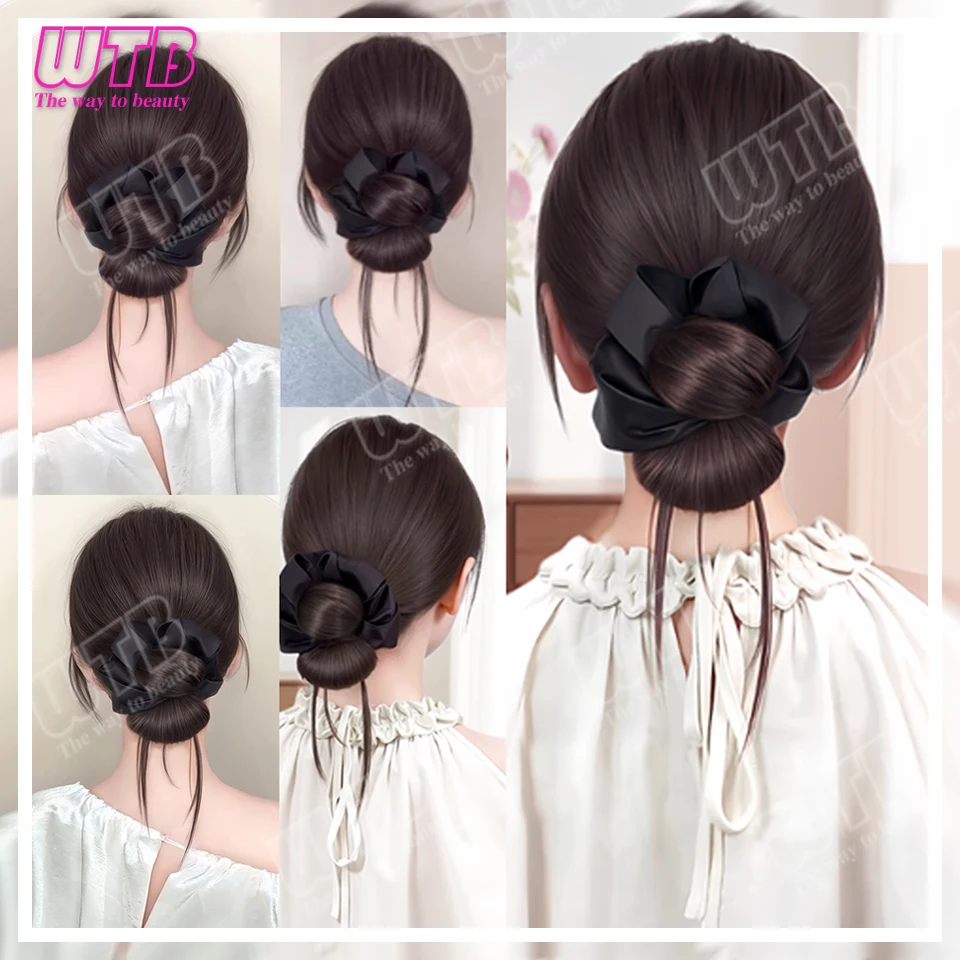 검정색 헤어 액세서리 번 헤어피스, 합성 가발 클립 스타일 스트레이트 헤어 번 가발, 끝부분이 있는 헤어피스, 여성의 일상 착용 및 휴일에 적합