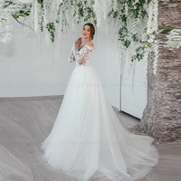 ANGEL Civil Long Sleeves Lace Wedding Dress A-Line O-Neck Illusion Back Bride Gowns Custom Made Suknia ślubna z długim rękawem 2