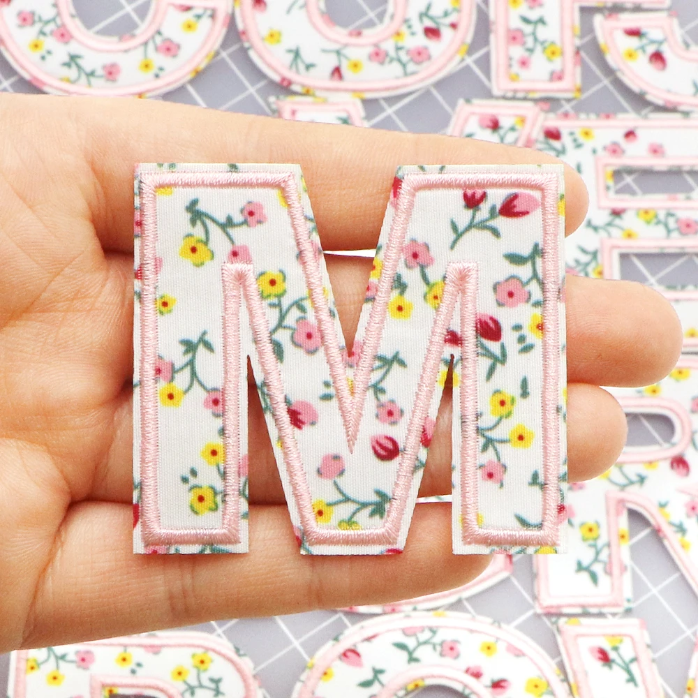Chenille Embroidery Letter Alphabet Iron on Patch Clothing Applique Name Badge Decor Sticker WhIite Flower 53mm 1Pc clothing patches,embroidered patches,custom name patches