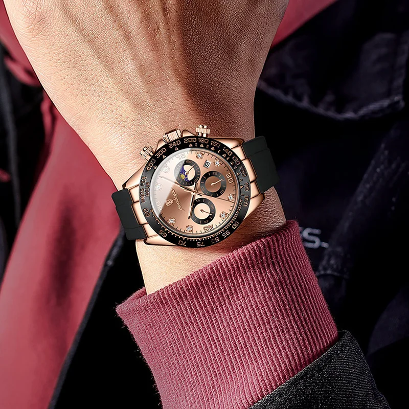 POEDAGAR Fashion Sport Men's Watches Casual Soft Silicone Strap Luxury Stopwatch Male Quartz Clock Waterproof Luminous Watch Man