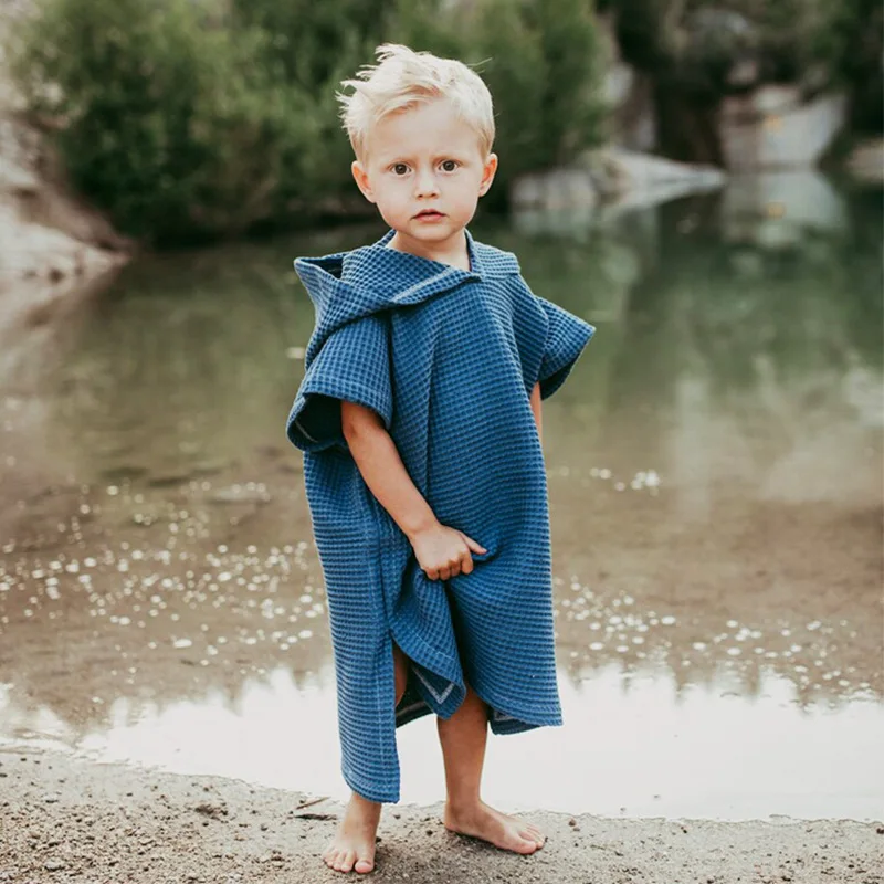 Asciugamano da bagno per bambini asciugamano con cappuccio in cotone Waffle asciugamano da spiaggia per ragazzi e ragazze coperta per mantella per bambini accappatoio per bambini roba per neonati - immagine 3