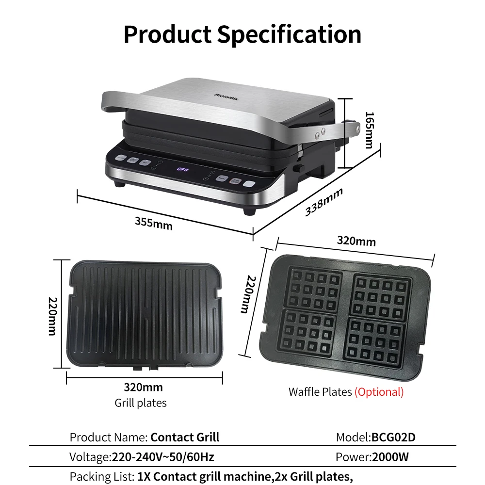 2000W BBQ Grill Household Kitchen Appliances Barbecue Electric Grill Sandwich Press Contact Grill/Panini/Sandwich Maker BioloMix