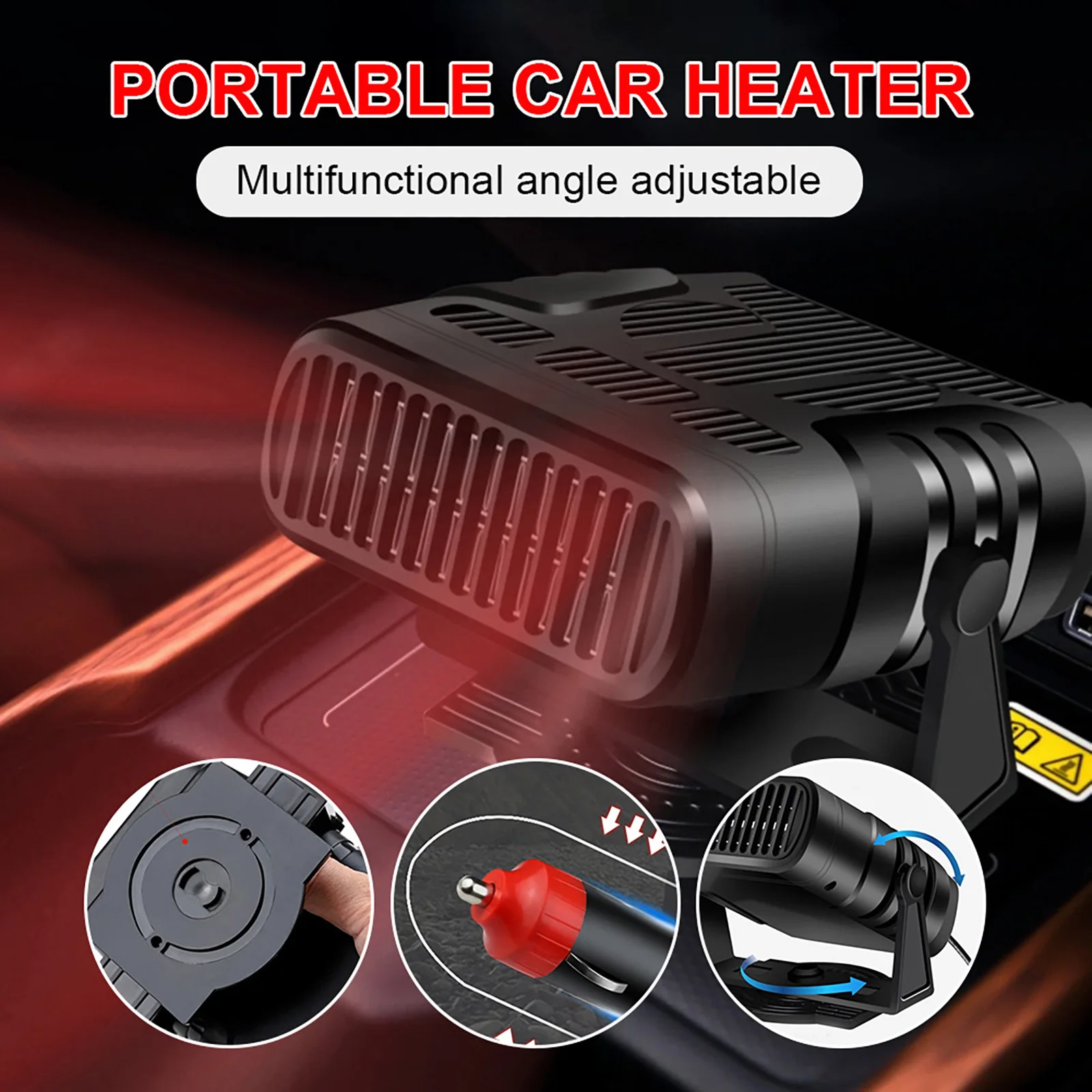 2 IN 1 Car Cooling & Heater Fan Car Windshield Defogger Defroster Portable Car Heater 360° Rotating Anti-Fog Automobile Heater