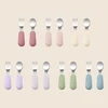2PCS Baby Silicone Stainless Steel Fork Spoon Portable Baby Tableware Feeding Training Baby Utensils Solid Color Baby Stuff 5
