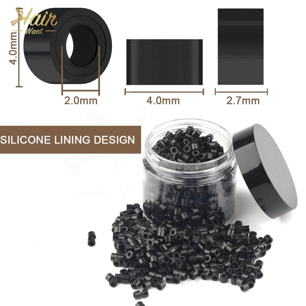 헤어완트 1000개입 4mm 투명 마이크로 비즈 ? 실리콘 라이닝 헤어 익스텐션 비즈, I팁 및 헤어 틴셀 익스텐션용 5가지 색상