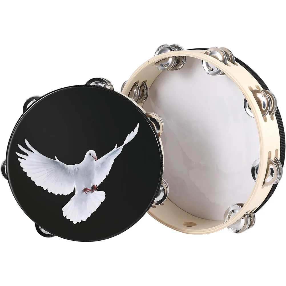 

2pcs Double Row Bell Church Tambourines Handheld Tambourine Music Instrument(8 inch, 10 inch)