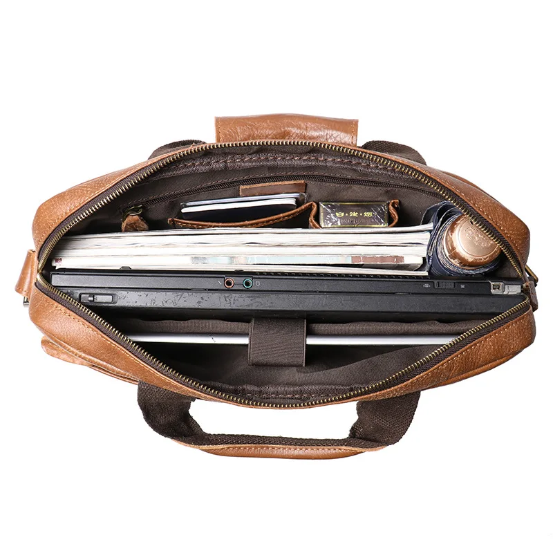 Vintage Men's Leather Messenger Bag Cowhide Briefcase Shoulder Crossbody Laptop Bag