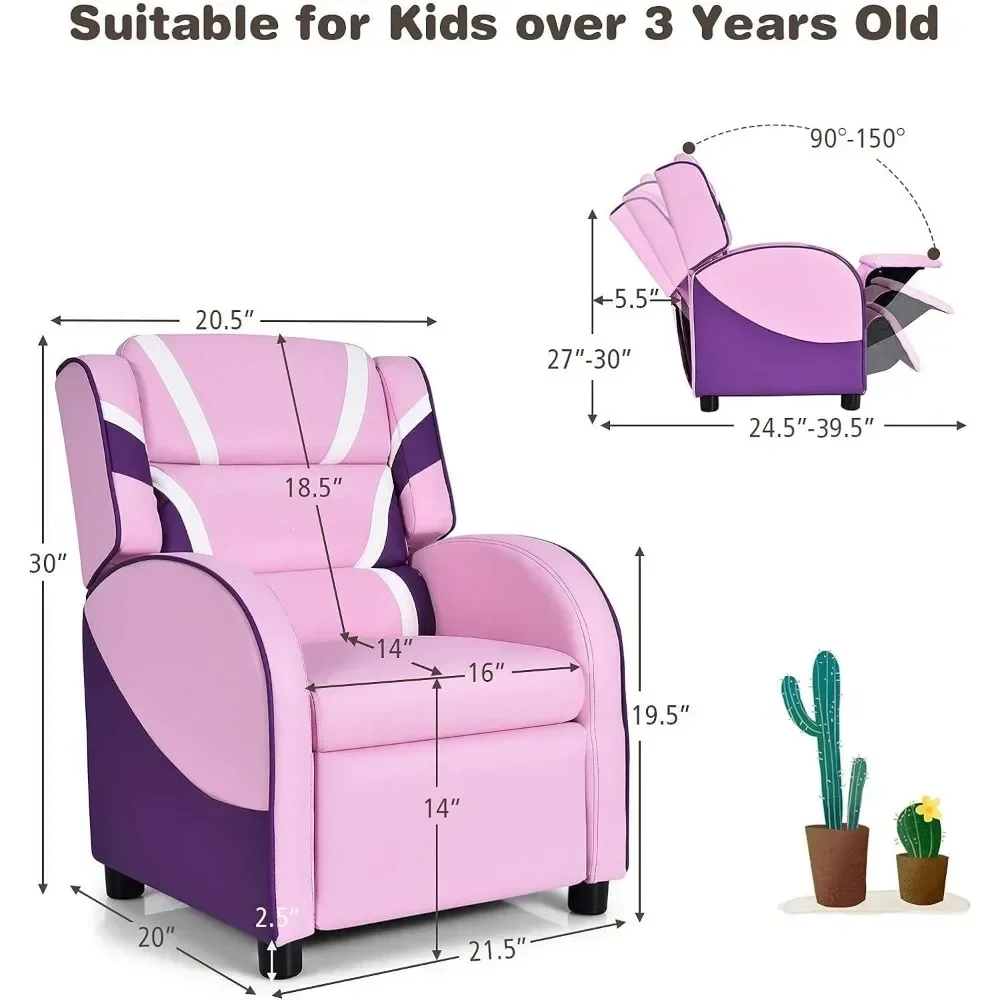 Kids Recliner Sofa, Children Leather Armchair Couch w/Footrest, Headrest, Gaming Reclining Chair for Living Room Nursery 6