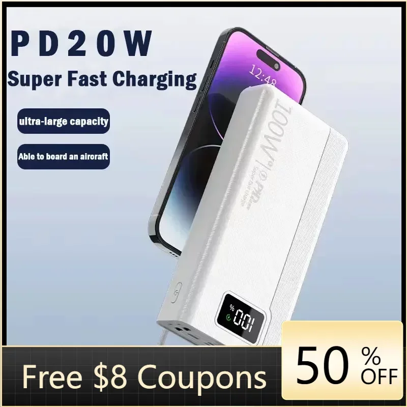 

100W Power Bank 50000mAh 4 USB Super Fast Charging Portable Powerbank for Huawei iPhone 14 Xiaomi External Battery Charger New