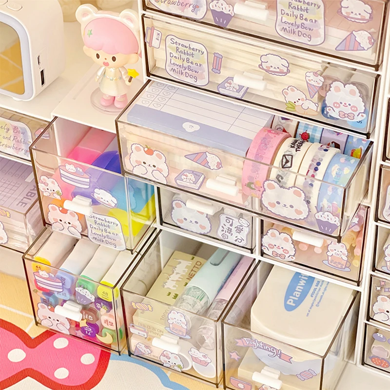 Organizador de escritorio Kawaii, cajones bonitos, papelería