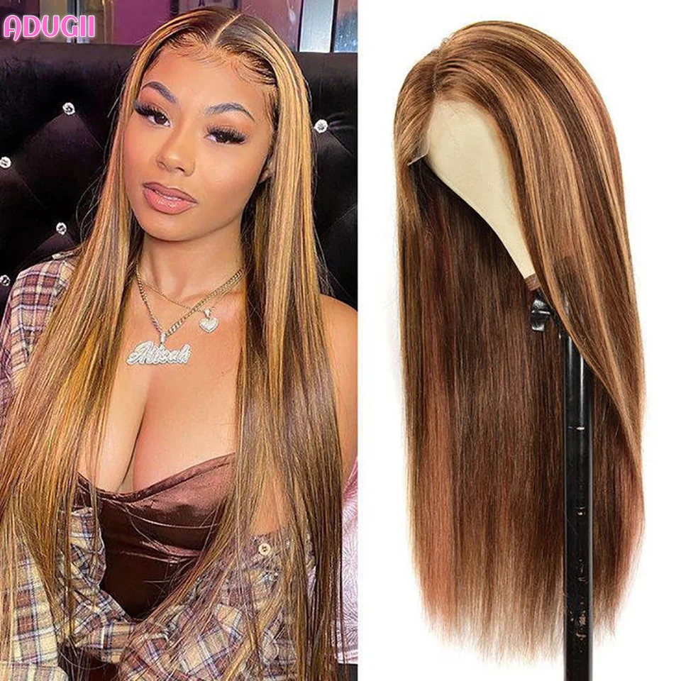 

Adugii Highlight Wig Human Hair Honey Blonde Colored Straight 13x4/13x6 Lace Frontal Wig For Women 30 Inch Brazilian Lace Wigs