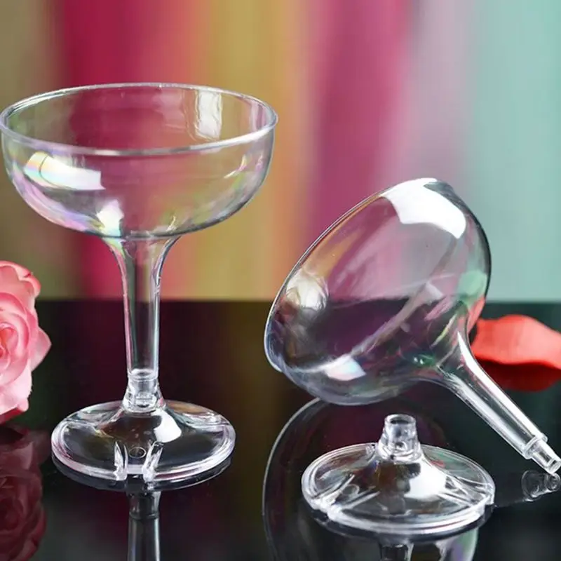 Plastic Stem Champagne Glass Reusable Goblet Rounded Edge for Wedding Dinner Party Drinkware Shatter Proof Durable 6 Pcs
