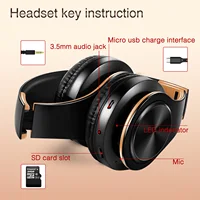 Men Gift Gold Wireless Headphones Bluetooth Earphone Stereo Headset Game with Build-in MIC with Universal for Android and iOS 6