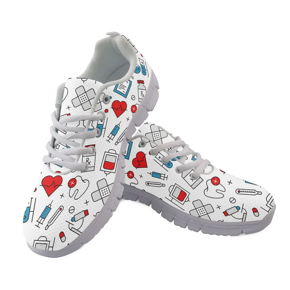 INSTANTARTS Cute Cartoon Tooth Nurse Shoes Women Casual Flat Shoe Female Running Sneakers Light Mesh Flats Women's Footwear