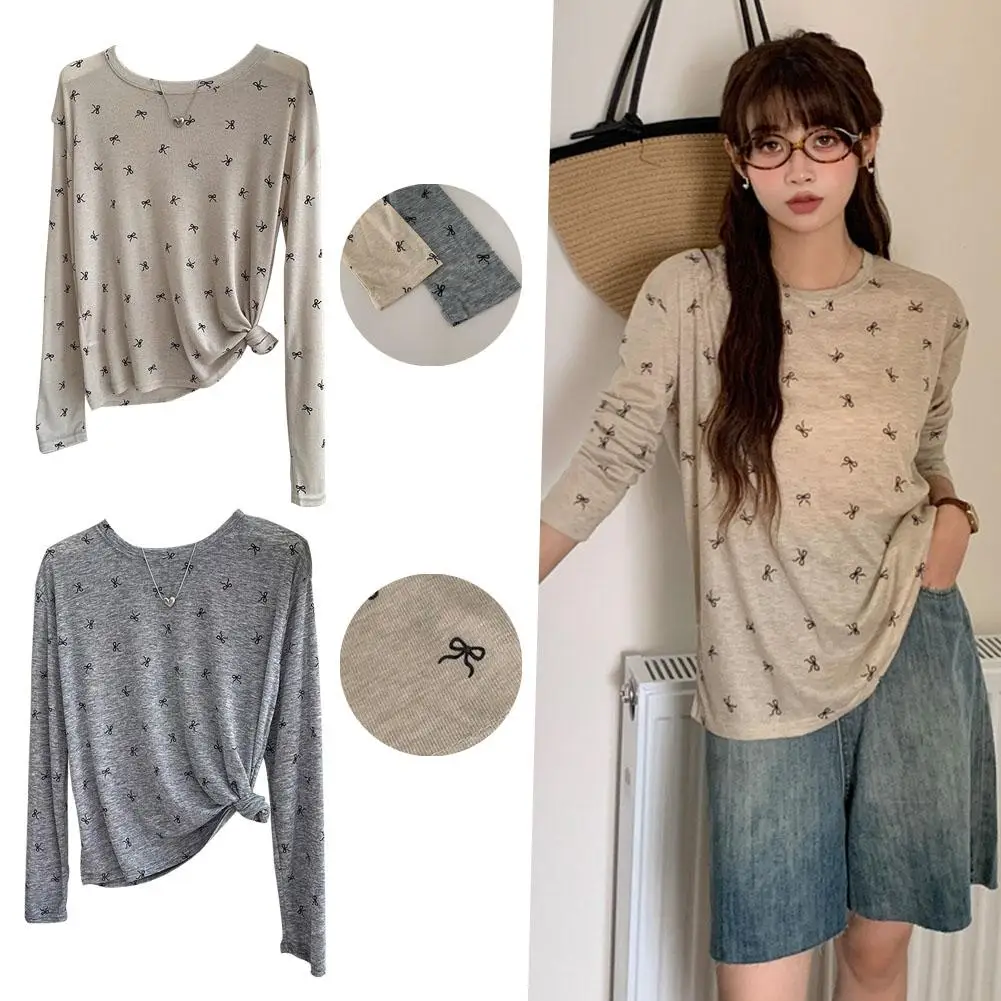 

Ультратонкая футболка с длинным рукавом и бантом, модная базовая футболка с круглым вырезом от солнца, облегающая женская Повседневная футболка, Женская защита O0P0