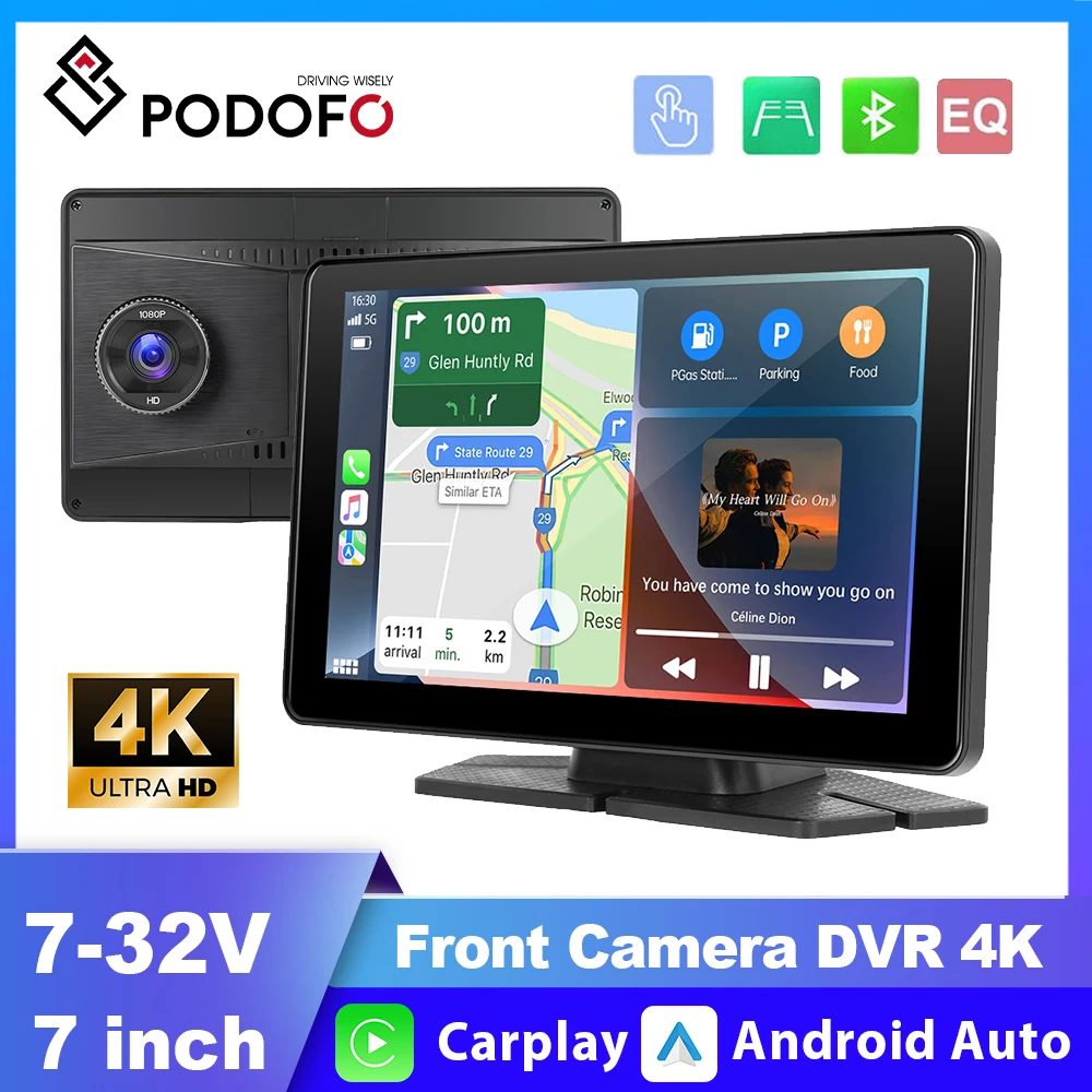 

Podofo 7" Car Radio CarPlay Monitor Multimedia Player Wireless Android Auto Support Apple Airplay car DVR 4K GPS Navigation