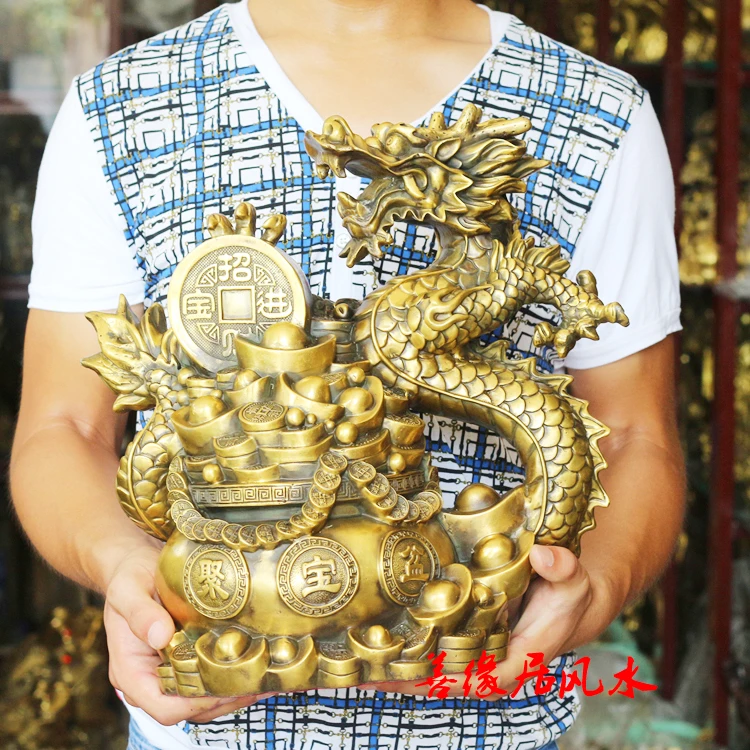 

Large company shop home efficacious Mascot Talisman Protection bring wealth fortune Dragon GOLD CHINESE FENG SHUI Brass statue