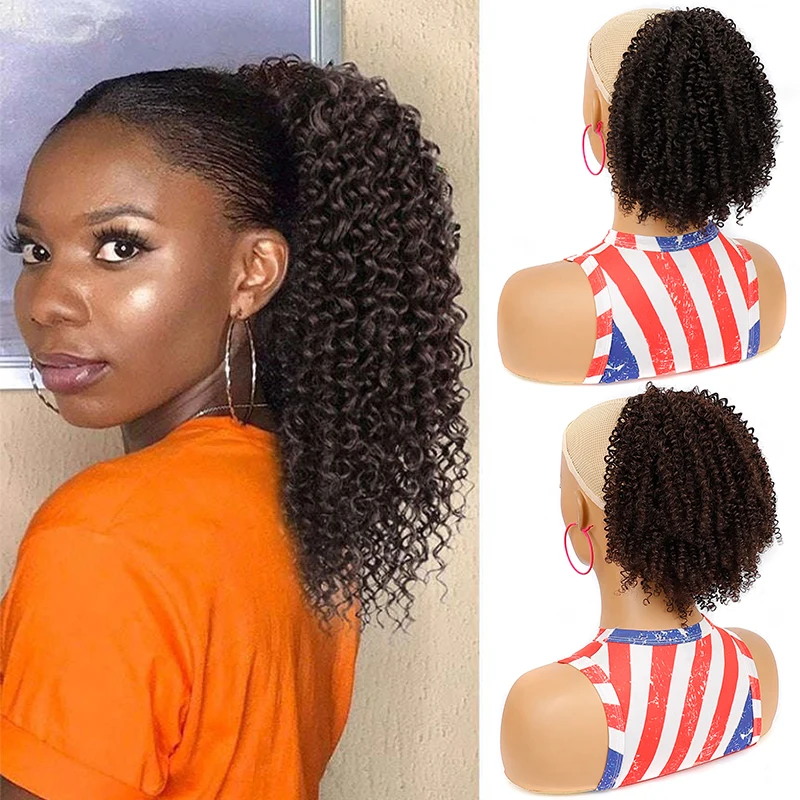 

10'' Afro Curly Drawstring Ponytail Hair for Women Short Fluffy Curly Pony Tail Hairpiece Ombre Synthetic Kinky Culy Horse Tail