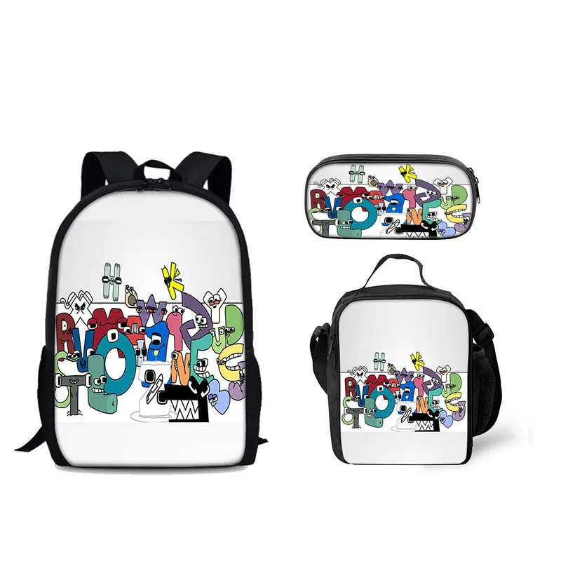 Alphabet Lore Letter Legend Game Student School Bag Pencil Bag Three-piece  Set Backpack Children Cartoon School Bag Mochila - AliExpress
