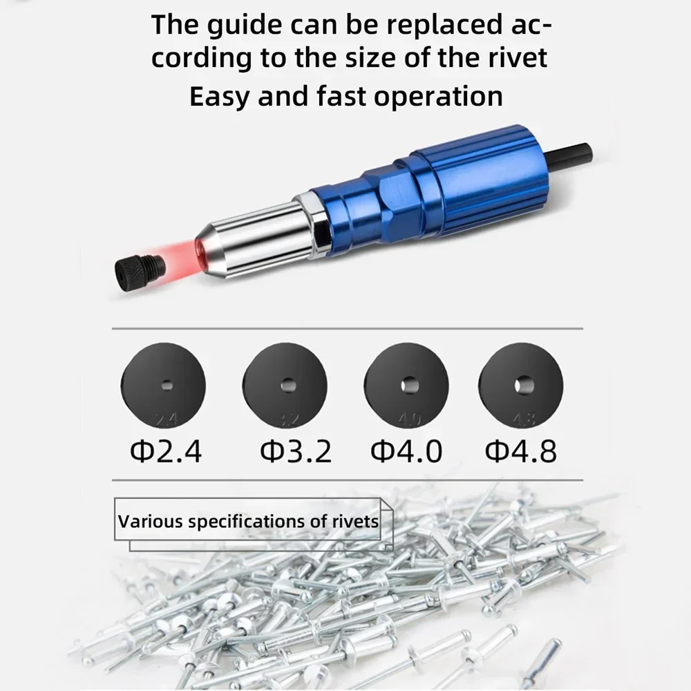 Electric Rivet Gun Drill Adapter 2.4mm-4.8mm Rivet Nut Gun Drill Adapter Cordless Riveting Tool Insert Nut Pull Hand Tools