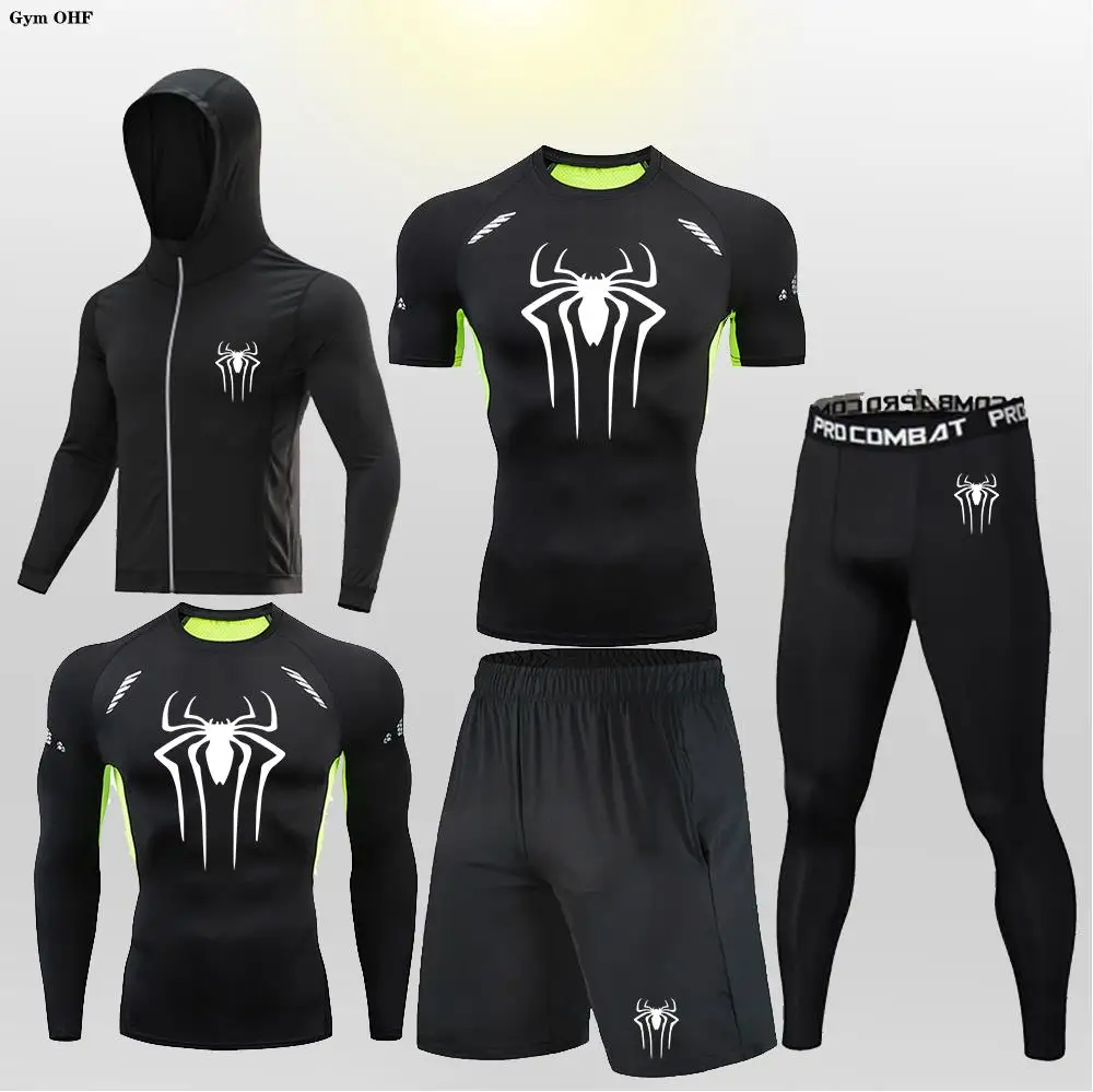 Spider Men'S Fitness High Quality Gym Running Sports Suit MMA Rashguard Compression Breathable Tights Shorts Sets Men Boxing 4
