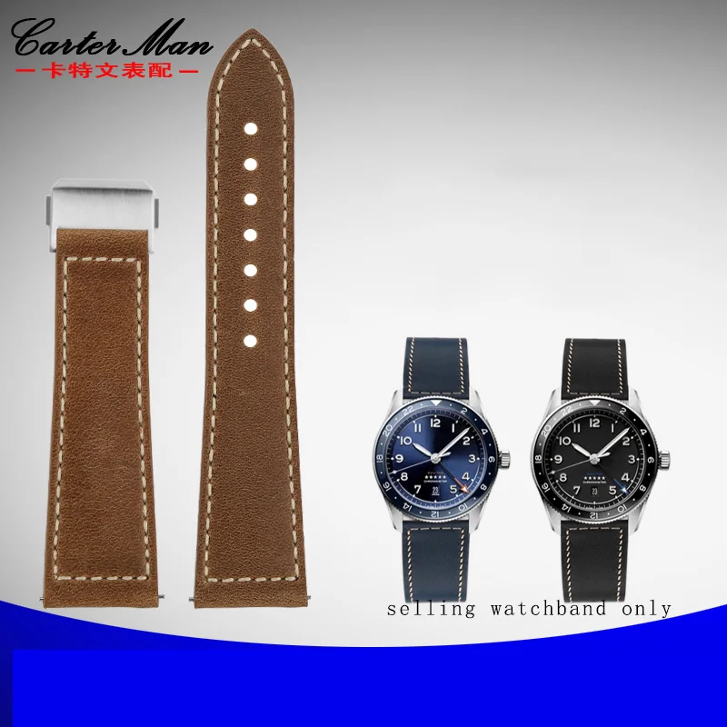 Bracciale 22Mm Per Longines Pioneer Speed Equestre Comcast Master Zulu Series Cinturino Per Orologio In Vera Pelle 21Mm L3.811 Cinturino