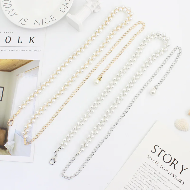 

Hook Adjustment Pearl Waist Chain Women's Decorative Dress with Waist Wrapped Thin Belt Sweet Chain