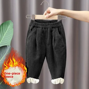 2025 Children's Clothing Baby Thickened Warm Fleece Pants Winter Striped Trousers Elastic Cuff Boys Girls Kids Pant 1