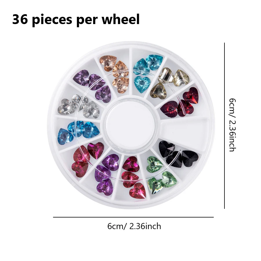 36 Stück 3D-Nagel-Strasssteine, flache Rückseite, quadratisches Herz-Tropfenform-Rad, Nagel-Glitzer-Edelsteine, Dekorationen für DIY-Maniküre-Handy – Detail 5