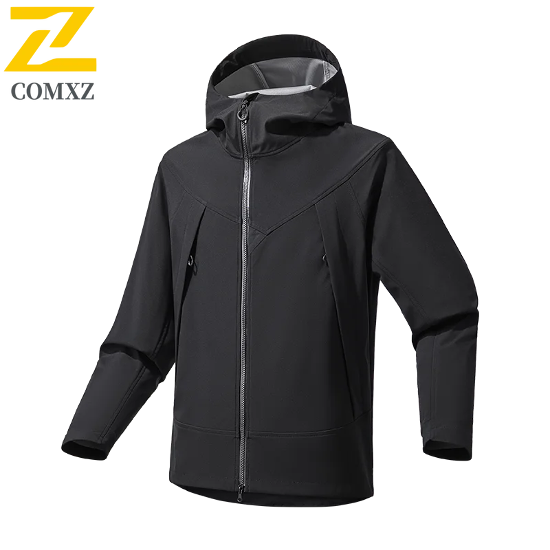 Men's Softshell Jacket Windproof Water-Resistant Hooded Outdoor Coat Hiking Mountaineering Casual Sports Lightweight Breathable