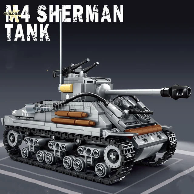 군사 WW2 M4 셔먼 중형 탱크 MOC 빌딩 블록 벽돌 세트는 소년들을 위한 교육 완구입니다.