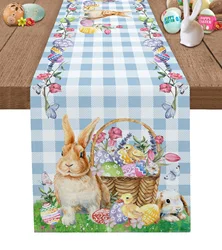 Easter Bunny Egg Duck Flower Linen Table Runner Wedding Decoration Anti-Fouling Rectangular Dining