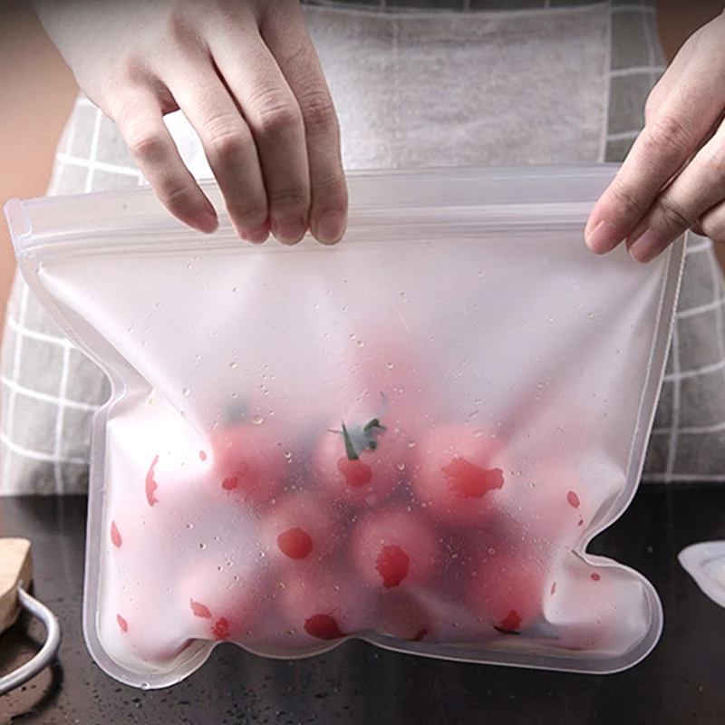 Silicone Food Storage Containers Reusable Stand Up Zip Shut Bag Cup Fresh Wrap