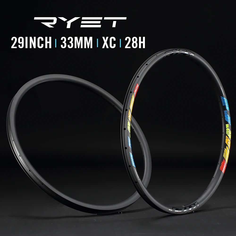 

2022 RYET Carbon MTB Bike Rim T1000 33mm Width 29mm Height 28H 29 XC Super Light Mountain Bicycle Rimset Cycling Accessories