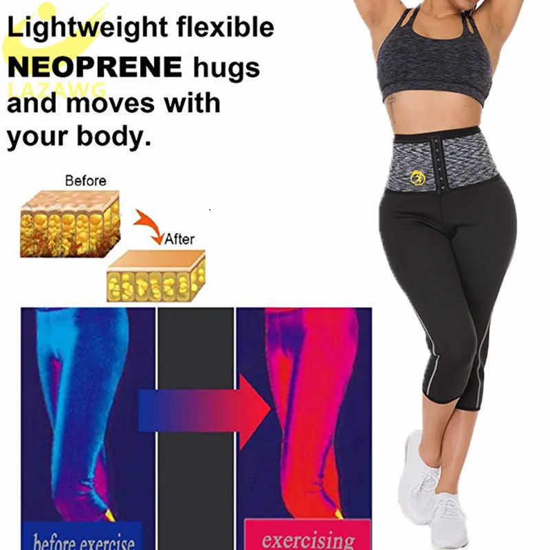 LAZAWG Women Hot Sweat Pants Neoprene Sauna Sweat Shorts Waist Trainer Body Shaper Waist With Hook Workout Short Control Panty waist trainer shapewear workout pants