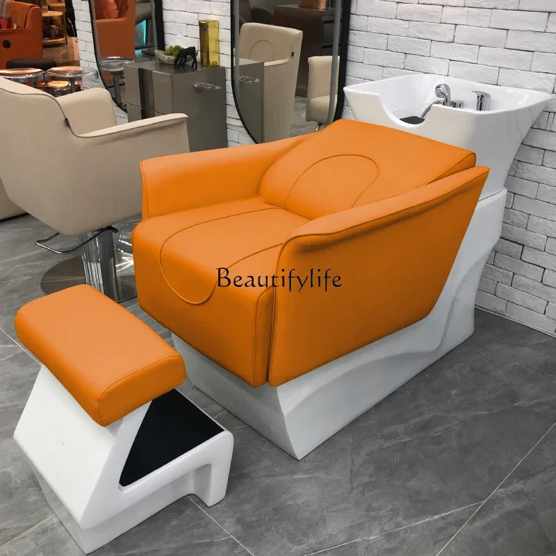 Barber Shop Shampoo Chair High-End Beauty Ceramic Basin Shampoo New Simple Lying Half Flushing Bed