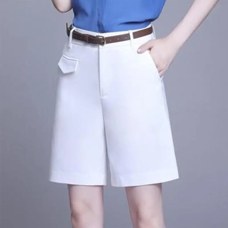Women's Summer Shorts Casual High Waist Short Pants Female Solid Color Orange Button Fly Loose Bermuda Shorts For Women