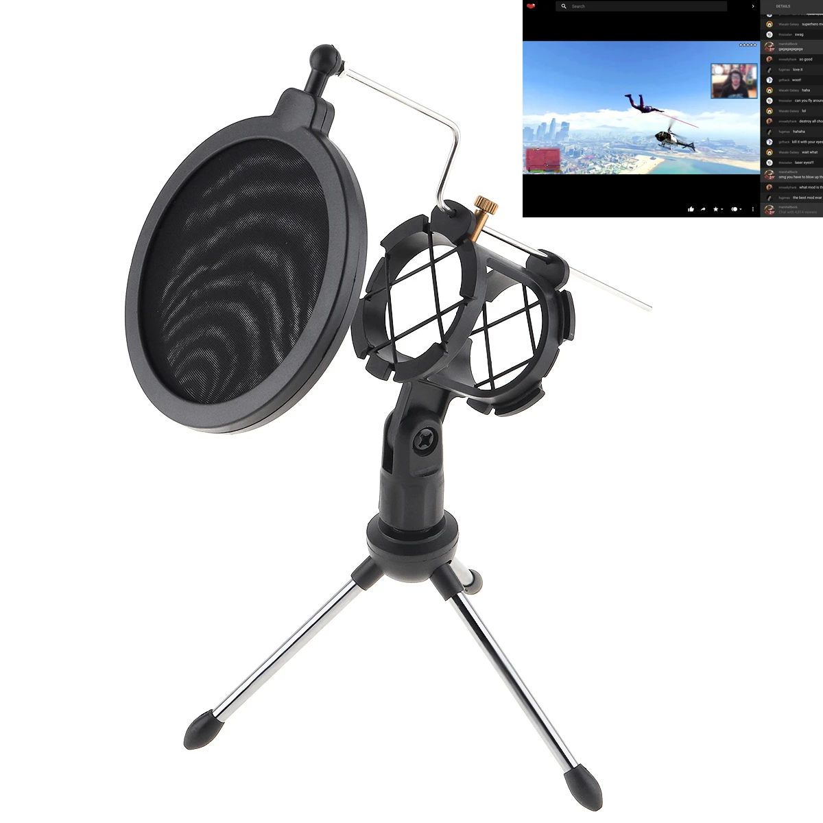 Metal Anti Vibration Microphone Stand Tripod with Microphone Wind Rack
