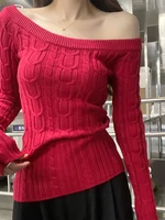 Casual Off shoulder Rib Knit Sweater Pull Women Long sleeve Top Basic Tees White Slim Pullovers Lady Sexy One Shoulder New - Image 4