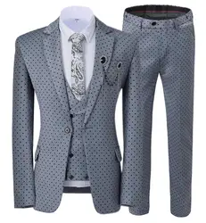 Mens Suits Wave Point Three Pieces Men Dress Suits Casual Commuter Office Business Suits For Wedding(Blazer+Vest+Pants)