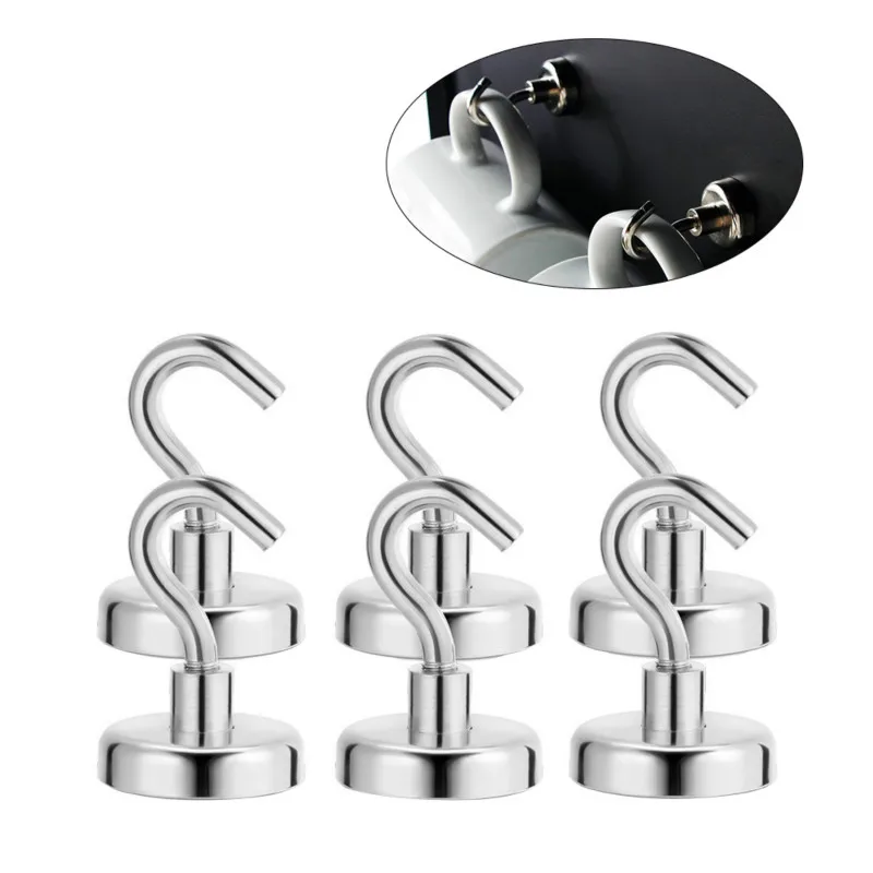 S1a5bd0ced93d453e93ad613d89709eecT 1/2/4/8 Pcs Super Strong Neodymium Magnetic Hook Fridge Magnets Quick Hook For Home Kitchen Accessories Home Improvement