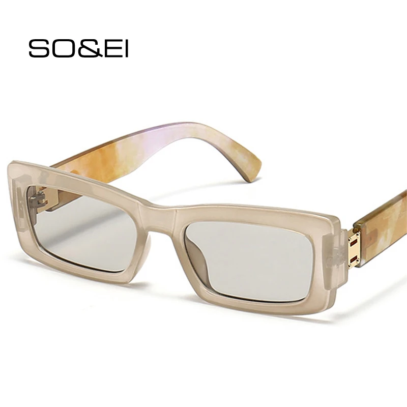 

SO&EI Fashion Colorful Rectangle Women Luxury Sunglasses Retro Brand Designer Double Color Shades UV400 Men Square Sun Glasses