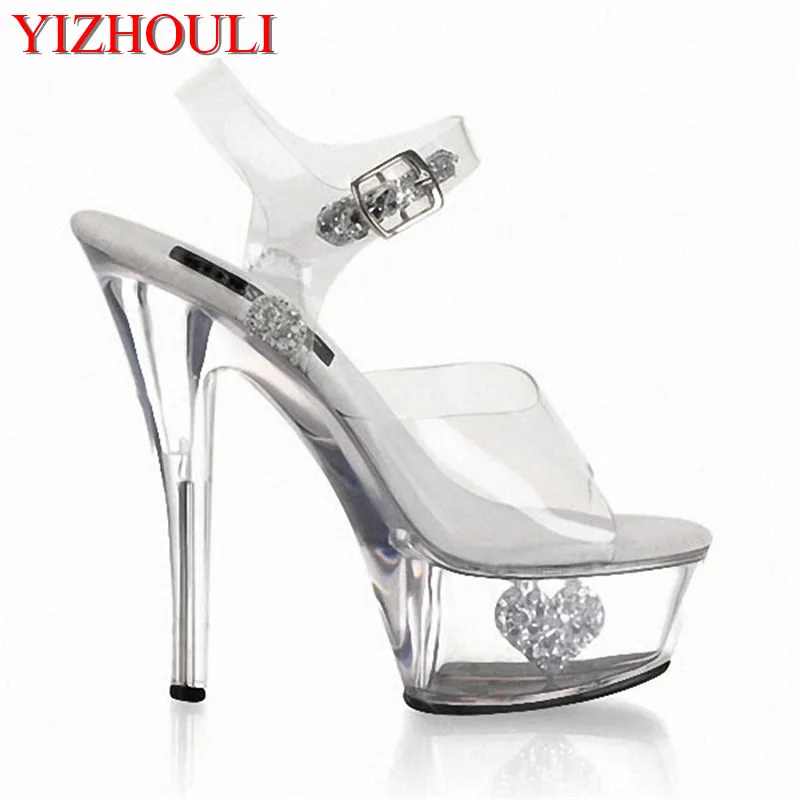 

Fashion star style 15cm sexy high-heeled shoes wedding crystal shoes 6 inch Platforms shoes glitter clear dance shoes