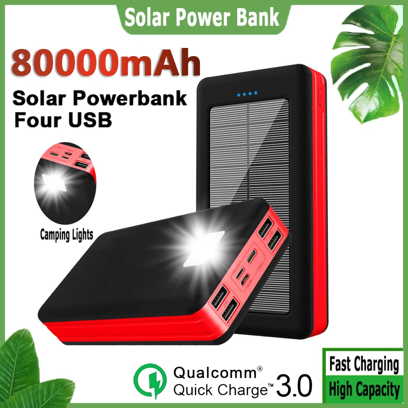 magnetic wireless power bank Solar Power Bank 80000mAh Large Capacity External Battery Fast Charging Outdoor Travel Emergency Portable Charger for Samrtphone power bank mini