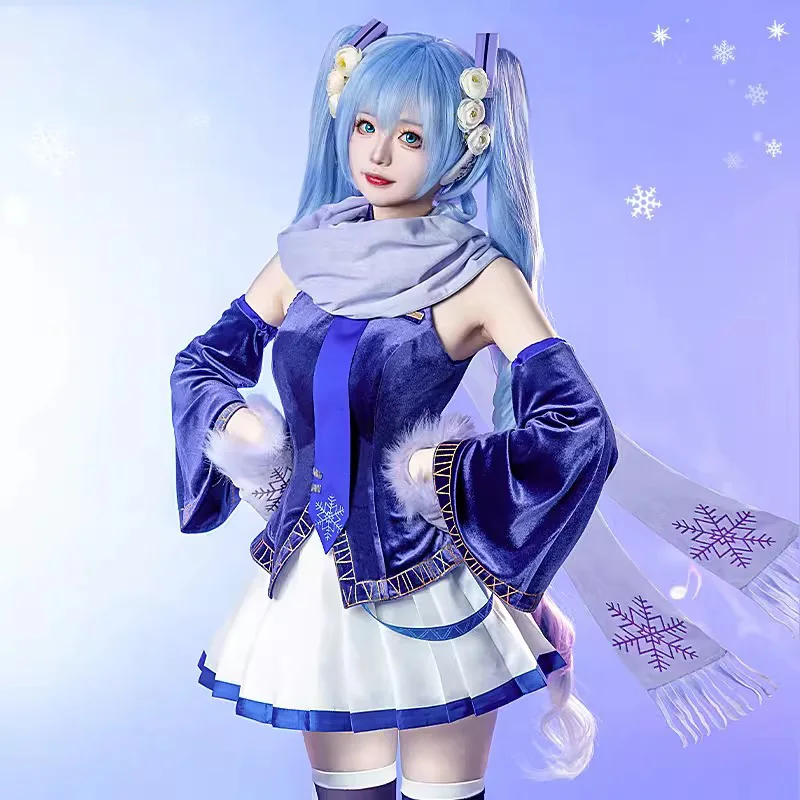 

Anime Snow Miku Cosplay Costumes Women Cute Lolita Uniform Dress Outfits Top Skirt Scarf Gloves Tie Halloween Carnival Costume