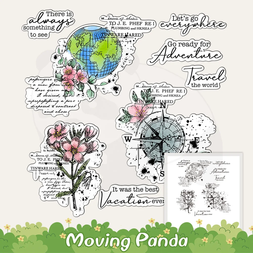 

Adventure Around Earth And Flowers Clear Stamps Metal Cutting Dies DIY Scrapbooking Cut Dies Silicone Stamps For Cards Albums