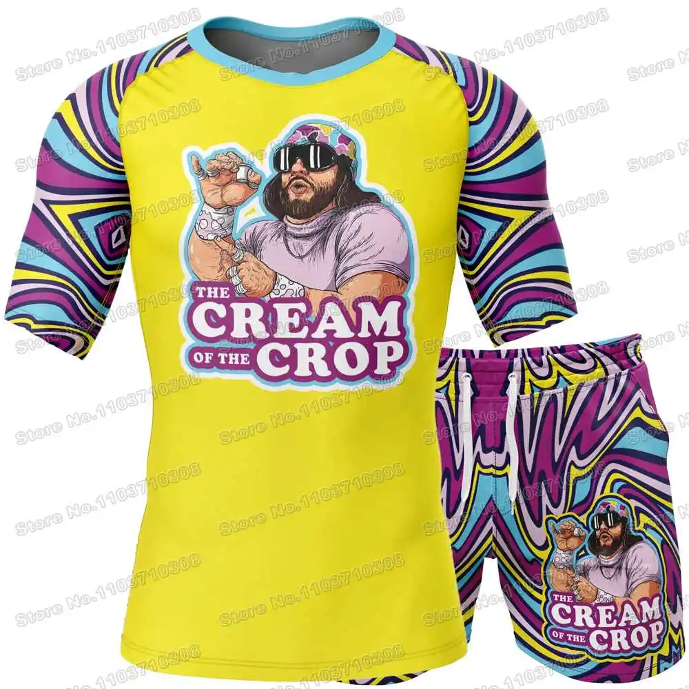 Macho Man Randy Savage Rash Guards Surfing Jersey Beach Shirts Swimwear Diving Gym Shorts MMA BJJ Men Jiu Jitsu Fitness Sets