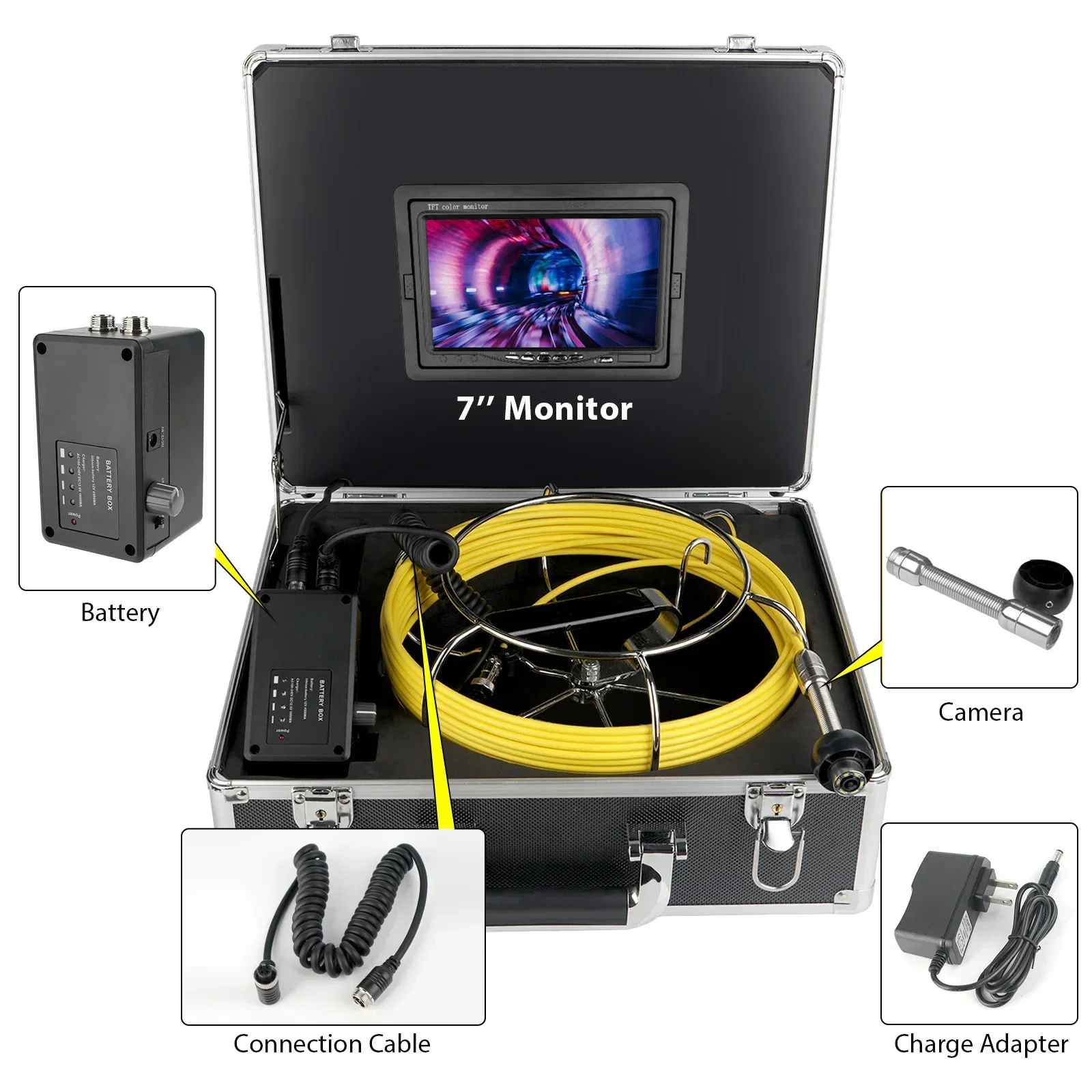 

7" DVR 20/30/50M HD 1080P Screen Pipe Inspection Camera 18mm Len Diameter IP68 Drain Sewer Pipeline Video Industrial Endoscope